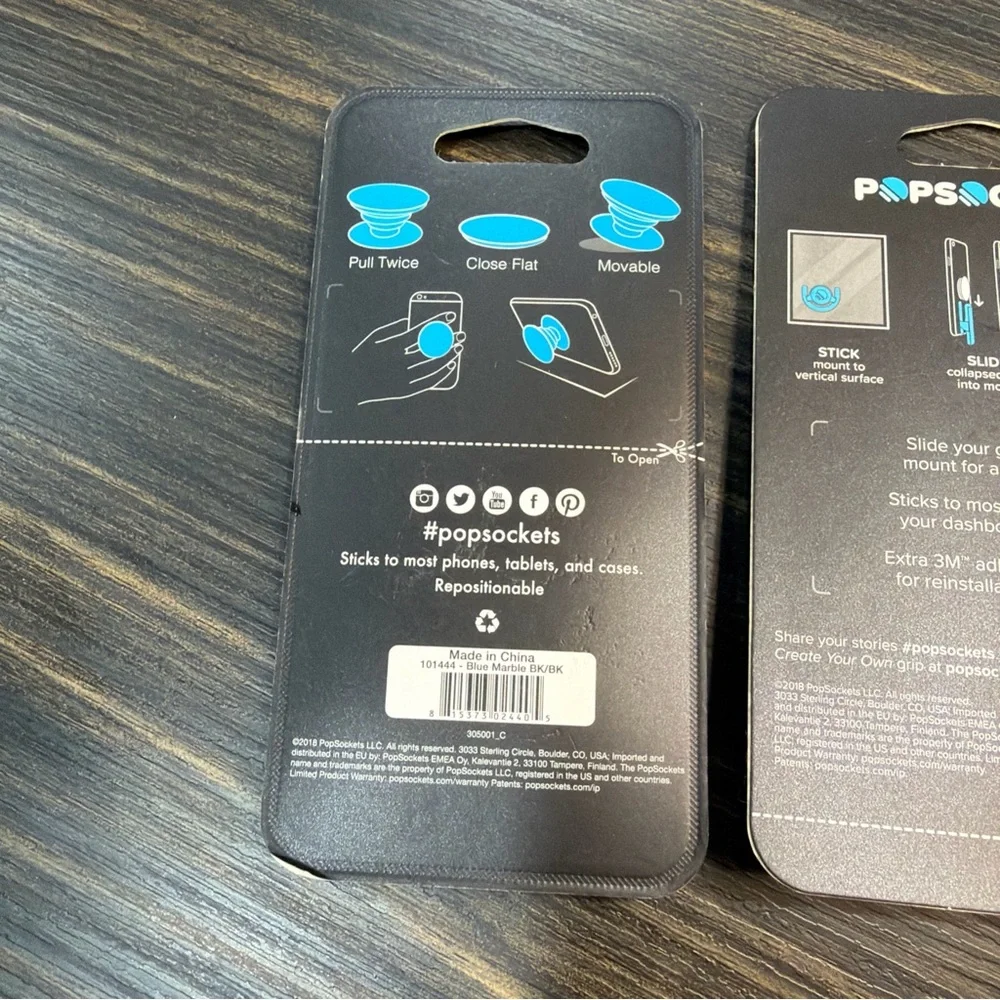 Pop Socket Phone Grip And Multi- Surface Mount Bundle Blue Marble